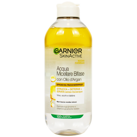 Garnier Acqua Micellare Bifase con Olio d'Argan - Efficace sul Trucco Waterproof 400 ml